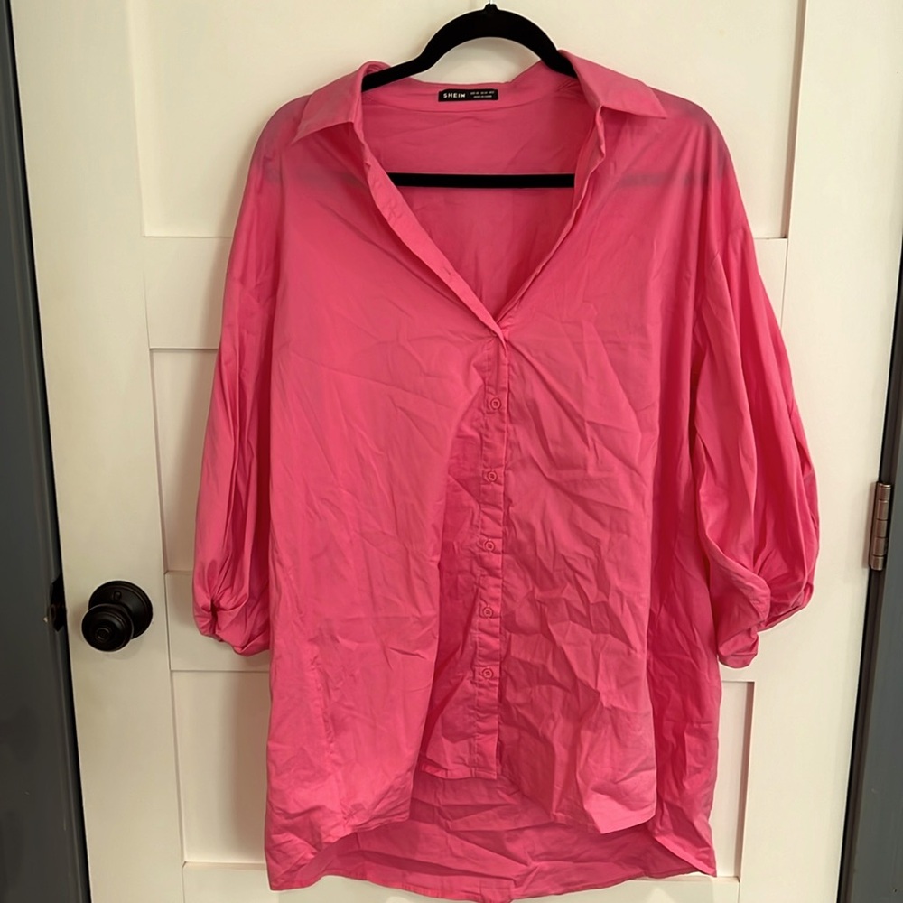 Pink oversized blouse dress.